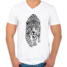 PRINTFASHION leopárd - Férfi V-nyakú póló - Fehér