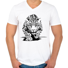PRINTFASHION leopárd - Férfi V-nyakú póló - Fehér