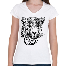 PRINTFASHION Leopárd  - Női V-nyakú póló - Fehér női póló