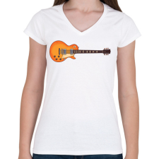 PRINTFASHION Les Paul Gitár - Női V-nyakú póló - Fehér női póló