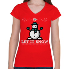 PRINTFASHION LET IT SNOW - Női V-nyakú póló - Piros női póló