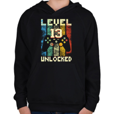 PRINTFASHION Level 13 unlocked születésnapi ajándék - Gyerek kapucnis pulóver - Fekete gyerek pulóver, kardigán