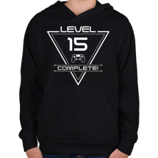 PRINTFASHION level-complete-15-white - Gyerek kapucnis pulóver - Fekete
