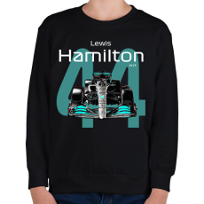 PRINTFASHION Lewis Hamilton 44 autóversenyző - fehér felirat - Gyerek pulóver - Fekete