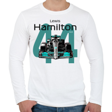 PRINTFASHION Lewis Hamilton 44 autóversenyző - fekete felirat - Férfi hosszú ujjú póló - Fehér férfi póló