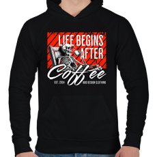 PRINTFASHION Life Begins After Coffee - Férfi kapucnis pulóver - Fekete