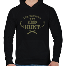 PRINTFASHION Life is simple - Hunt - Férfi kapucnis pulóver - Fekete