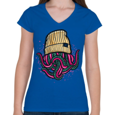 PRINTFASHION Lil Pump Octopus - Női V-nyakú póló - Királykék