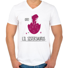 PRINTFASHION Lil Sistersaurus - Férfi V-nyakú póló - Fehér férfi póló