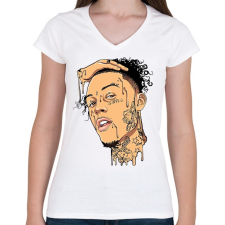 PRINTFASHION Lil Skies - Női V-nyakú póló - Fehér női póló
