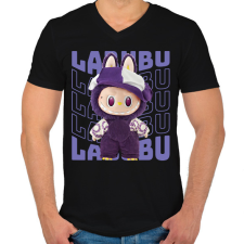 PRINTFASHION Lila Labubu - Férfi V-nyakú póló - Fekete férfi póló