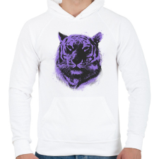 PRINTFASHION Lila tigris - Férfi kapucnis pulóver - Fehér férfi pulóver, kardigán