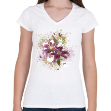 PRINTFASHION liliom1 - Női V-nyakú póló - Fehér