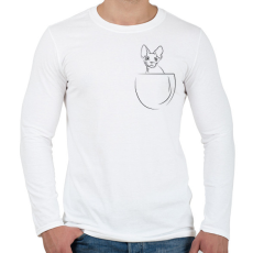 PRINTFASHION Line cat in the pocket - Férfi hosszú ujjú póló - Fehér