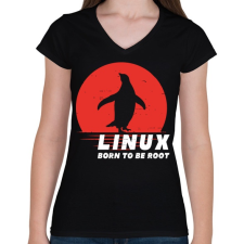 PRINTFASHION Linux - Born to be root - Női V-nyakú póló - Fekete női póló