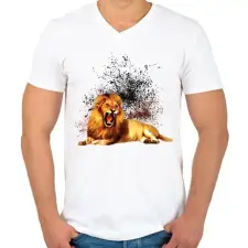 PRINTFASHION LION - Férfi V-nyakú póló - Fehér férfi póló
