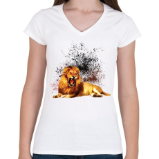PRINTFASHION LION - Női V-nyakú póló - Fehér