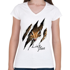 PRINTFASHION Live free - Női V-nyakú póló - Fehér női póló