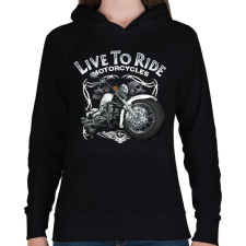 PRINTFASHION LIVE TO RIDE - Női kapucnis pulóver - Fekete női pulóver, kardigán