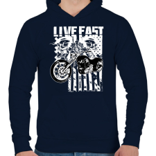 PRINTFASHION Lives Fast - Férfi kapucnis pulóver - Sötétkék férfi pulóver, kardigán