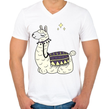 PRINTFASHION llama - Férfi V-nyakú póló - Fehér férfi póló