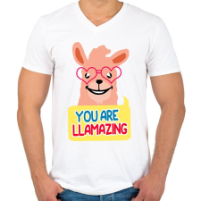 PRINTFASHION LLAMAZING - Férfi V-nyakú póló - Fehér férfi póló