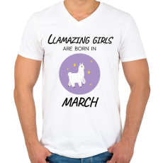 PRINTFASHION Llamazing girls are born is march - Férfi V-nyakú póló - Fehér