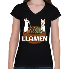 PRINTFASHION Llamen - Női V-nyakú póló - Fekete