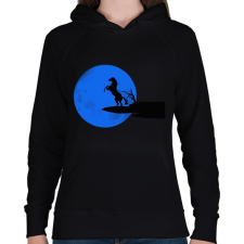 PRINTFASHION ló és a kék hold - Női kapucnis pulóver - Fekete női pulóver, kardigán