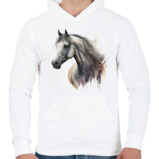 PRINTFASHION Ló - Férfi kapucnis pulóver - Fehér férfi pulóver, kardigán