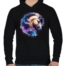 PRINTFASHION ló - Férfi kapucnis pulóver - Fekete férfi pulóver, kardigán