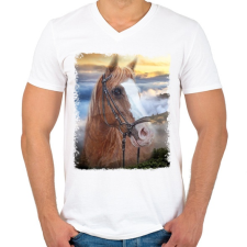 PRINTFASHION ló - Férfi V-nyakú póló - Fehér férfi póló