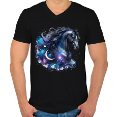 PRINTFASHION ló - Férfi V-nyakú póló - Fekete