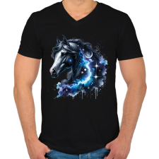 PRINTFASHION ló - Férfi V-nyakú póló - Fekete férfi póló