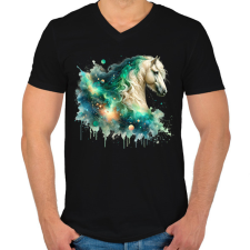 PRINTFASHION ló - Férfi V-nyakú póló - Fekete férfi póló