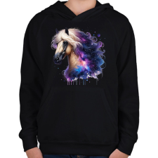 PRINTFASHION ló - Gyerek kapucnis pulóver - Fekete gyerek pulóver, kardigán