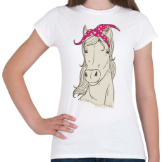 PRINTFASHION Ló lila pöttyös kendővel - Női póló - Fehér