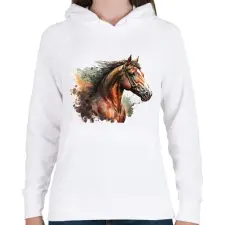PRINTFASHION Ló  - Női kapucnis pulóver - Fehér női pulóver, kardigán