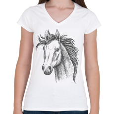 PRINTFASHION ló - Női V-nyakú póló - Fehér