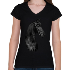 PRINTFASHION ló - Női V-nyakú póló - Fekete női póló