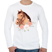 PRINTFASHION Ló rózsákkal - Férfi hosszú ujjú póló - Fehér férfi póló