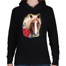 PRINTFASHION Ló virággal - Női kapucnis pulóver - Fekete