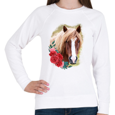 PRINTFASHION Ló virággal - Női pulóver - Fehér női pulóver, kardigán