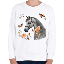 PRINTFASHION ló virágokkal és pillangókkal2 - Gyerek pulóver - Fehér gyerek pulóver, kardigán