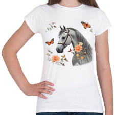 PRINTFASHION ló virágokkal és pillangókkal2 - Női póló - Fehér női póló