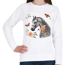 PRINTFASHION ló virágokkal és pillangókkal2 - Női pulóver - Fehér női pulóver, kardigán