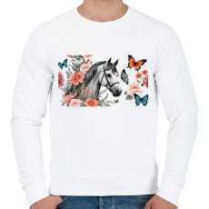 PRINTFASHION ló virágokkal és pillangókkal - Férfi pulóver - Fehér
