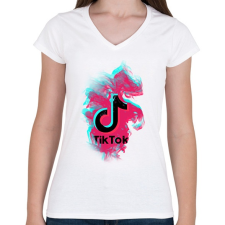 PRINTFASHION Lobogó Tik Tok logo - Női V-nyakú póló - Fehér női póló