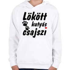 PRINTFASHION Lökött kutyás csajszi - Gyerek kapucnis pulóver - Fehér