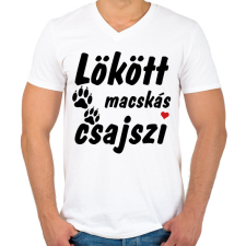 PRINTFASHION Lökött macskás csajszi - Férfi V-nyakú póló - Fehér férfi póló